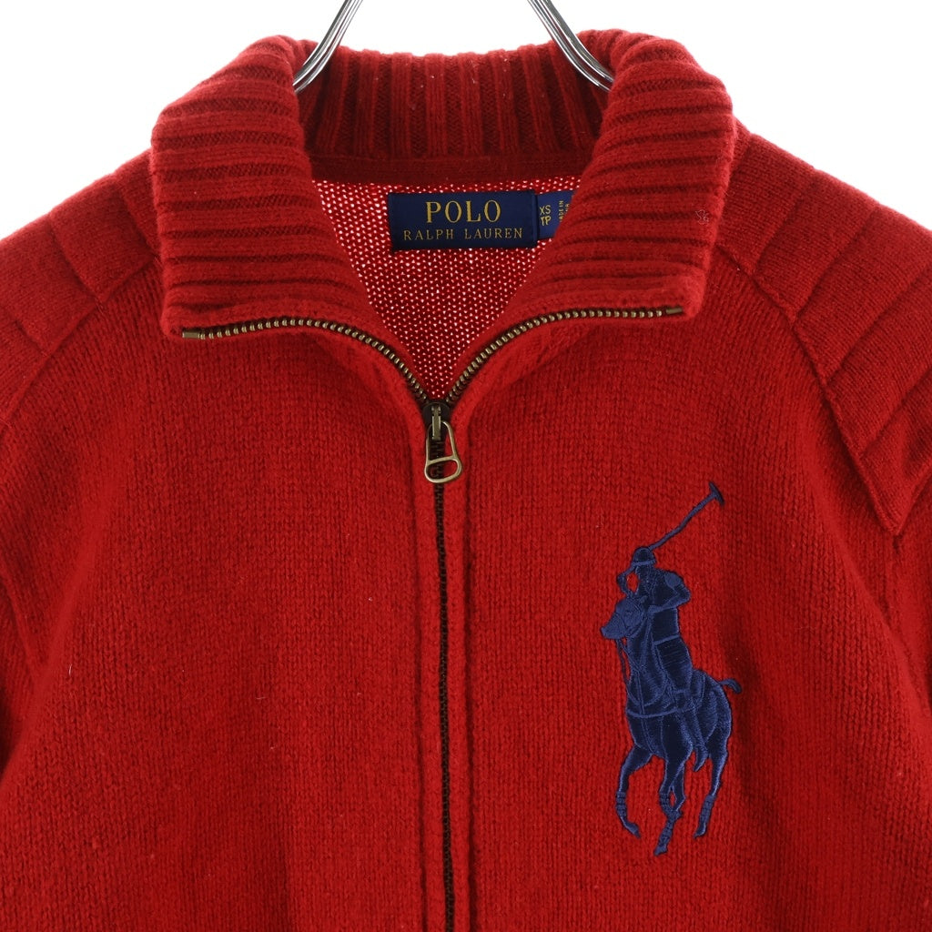POLO RALPH LAUREN(ポロラルフローレン) ■BIG PONY ZIP UP JACKET スリーブナンバリングビックポニー刺繍ジップアップニットジャケット レッド