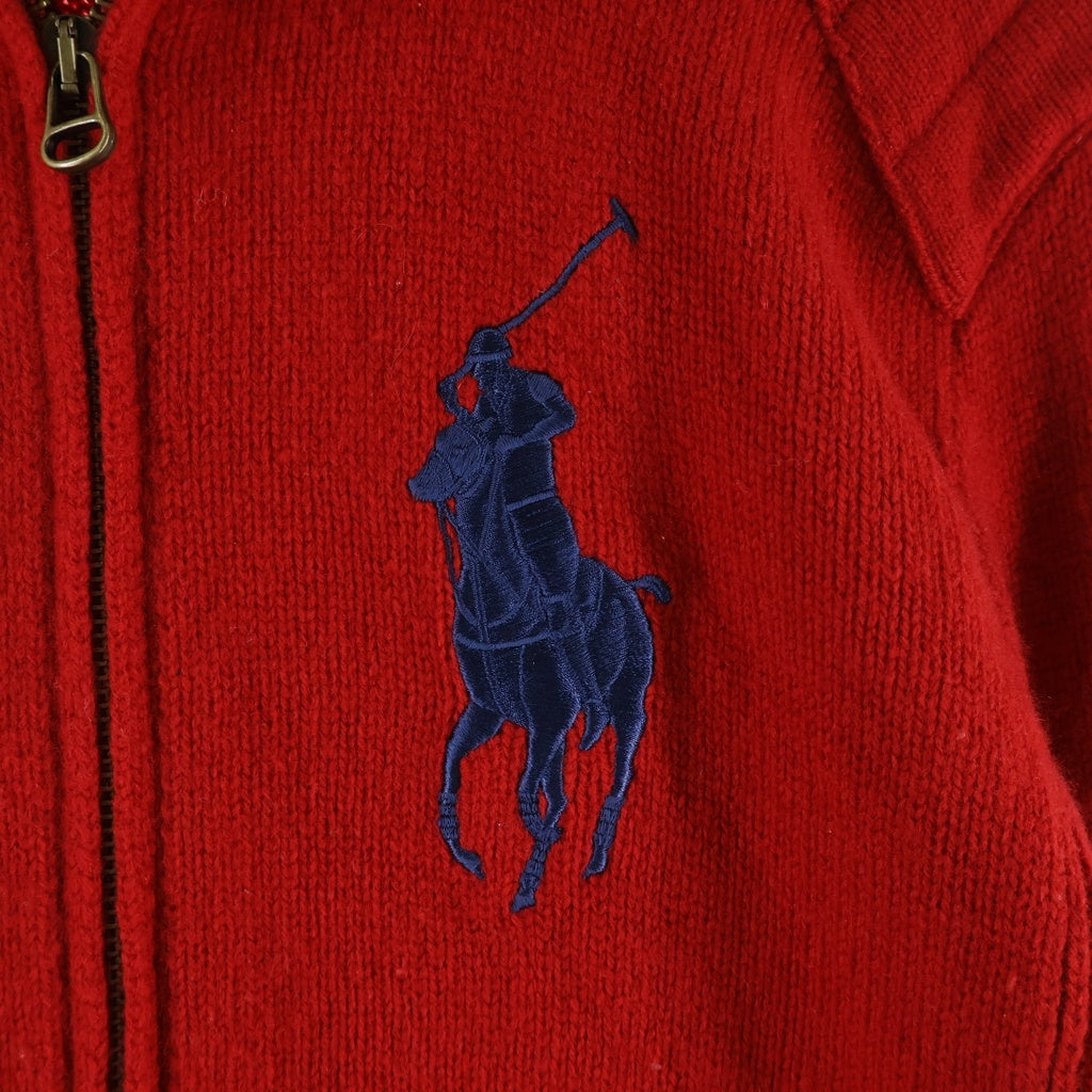 POLO RALPH LAUREN(ポロラルフローレン) ■BIG PONY ZIP UP JACKET スリーブナンバリングビックポニー刺繍ジップアップニットジャケット レッド