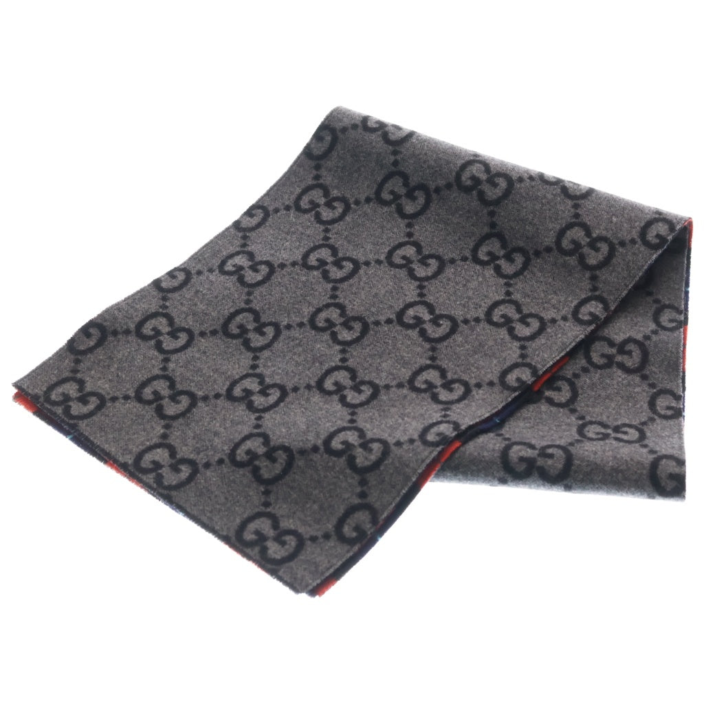 GUCCI(グッチ) チェックGG柄リバーシブルウールカシミヤマフラー レッド×ブルー×グレー 863216 タグ