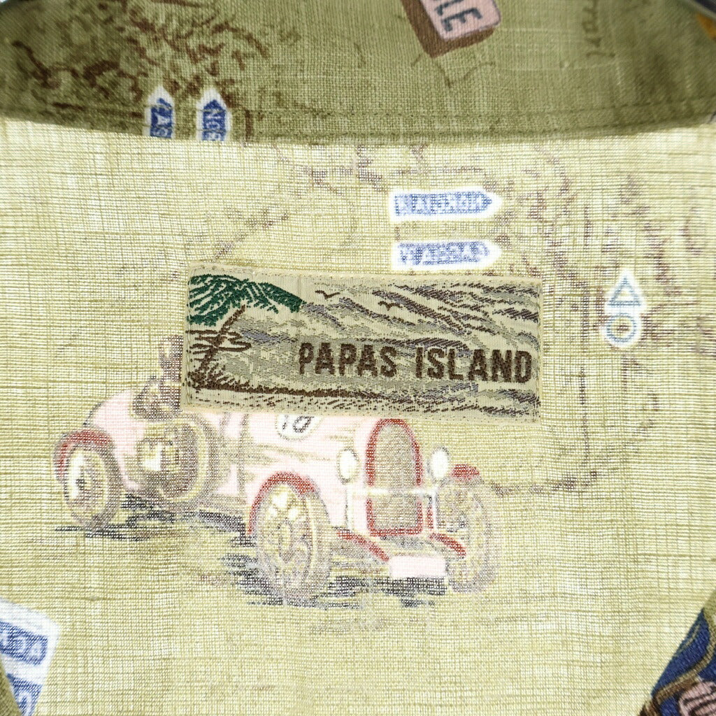 PAPAS(パパス) アロハシャツ リネンシャツ カーキ #L