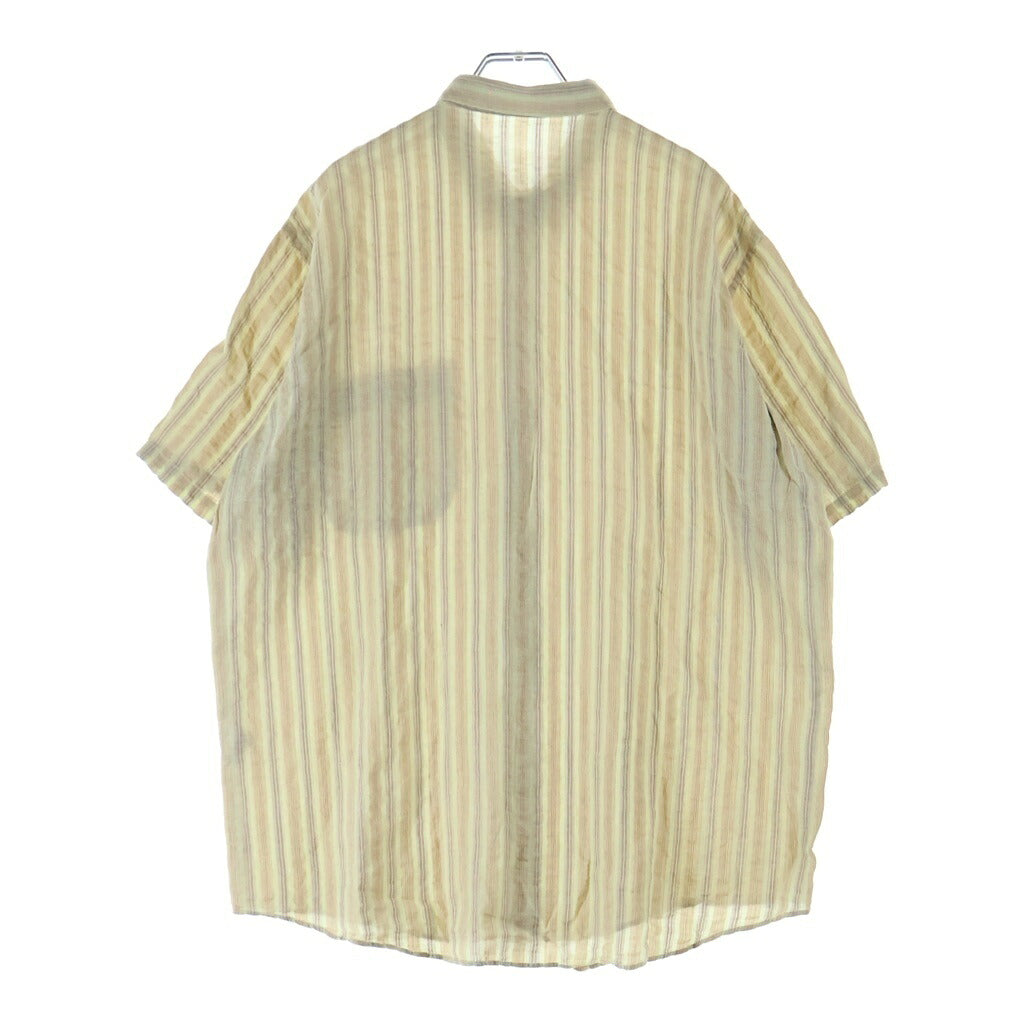 PAPAS(パパス) ■リネンコットンボタンダウン半袖シャツ ストライプ ベージュ #L
