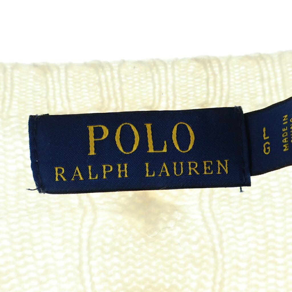 POLO RALPH LAUREN(ポロラルフローレン) ワンポイント刺繍カシミヤ混ウールニットセーター ローゲージ ホワイト #L