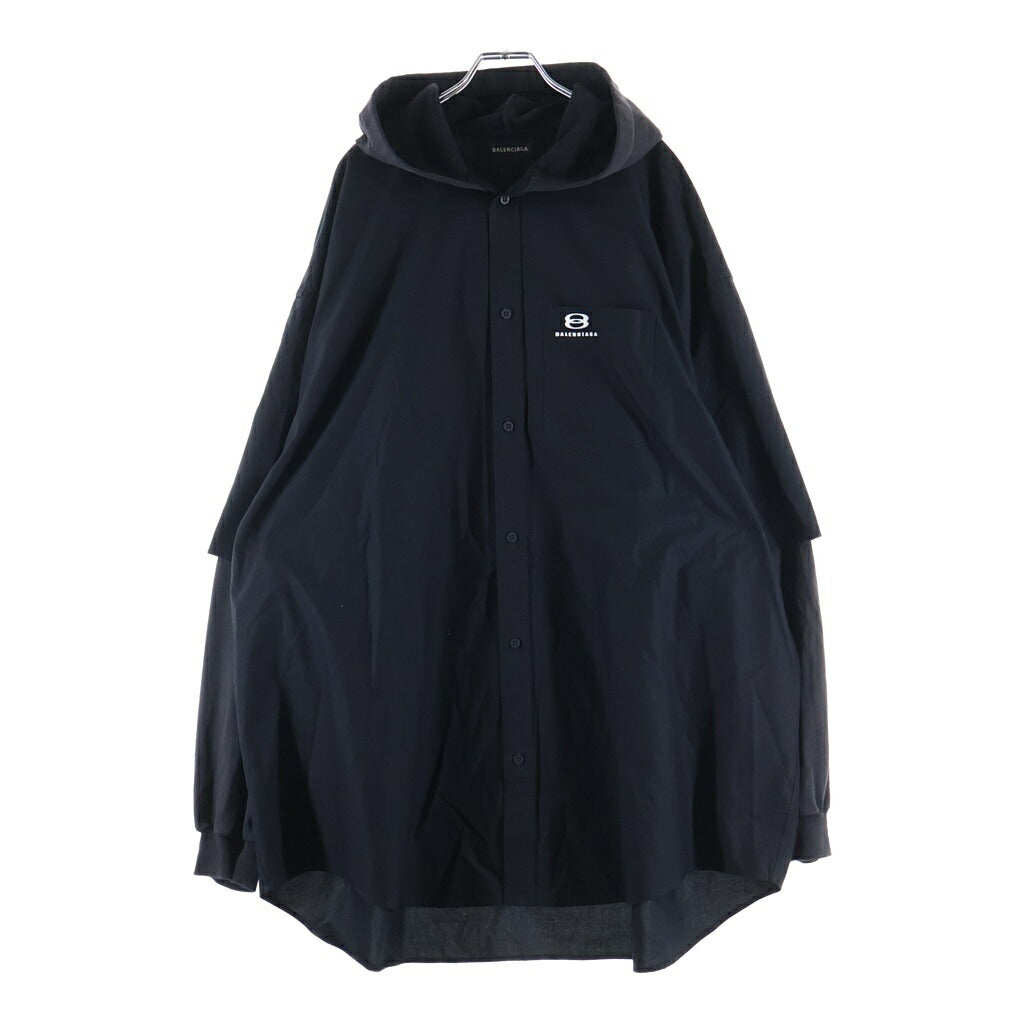BALENCIAGA(バレンシアガ) フードドッキングレイヤードデザイン長袖シャツ ブラック #38 768771 TNM60
