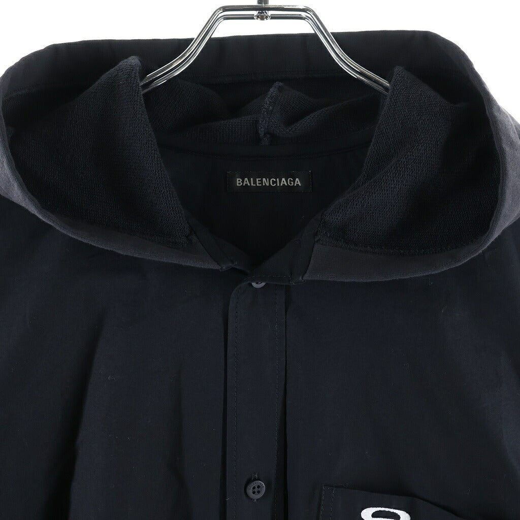 BALENCIAGA(バレンシアガ) フードドッキングレイヤードデザイン長袖シャツ ブラック #38 768771 TNM60