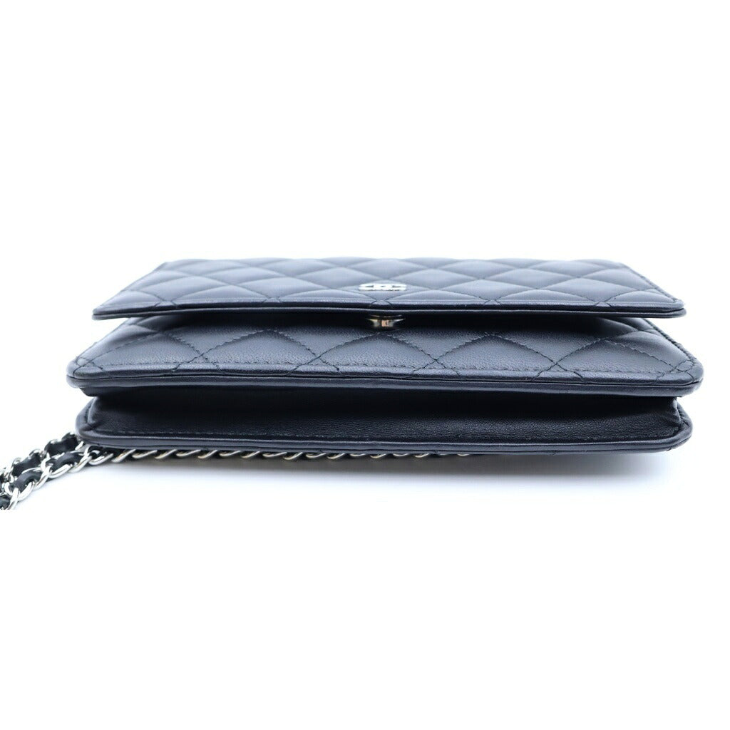 CHANEL(シャネル) タイムレス クラシックライン マトラッセ ラムスキン レザー チェーン ウォレット ショルダーバッグ シルバー金具 ブラック プレート AP0250 C428AN29 袋