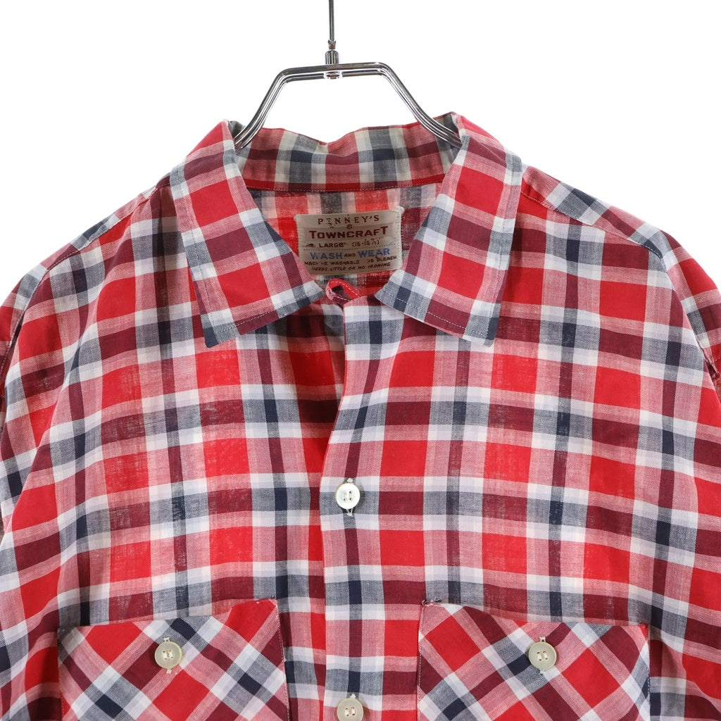 PENNEYS TOWNCRAFT(ぺニーズタウンクラフト) 50S VINTAGE OPEN COLOR CHECK L/S SHIRT オープンカラー チェック 開襟長袖シャツ レッド/ホワイト