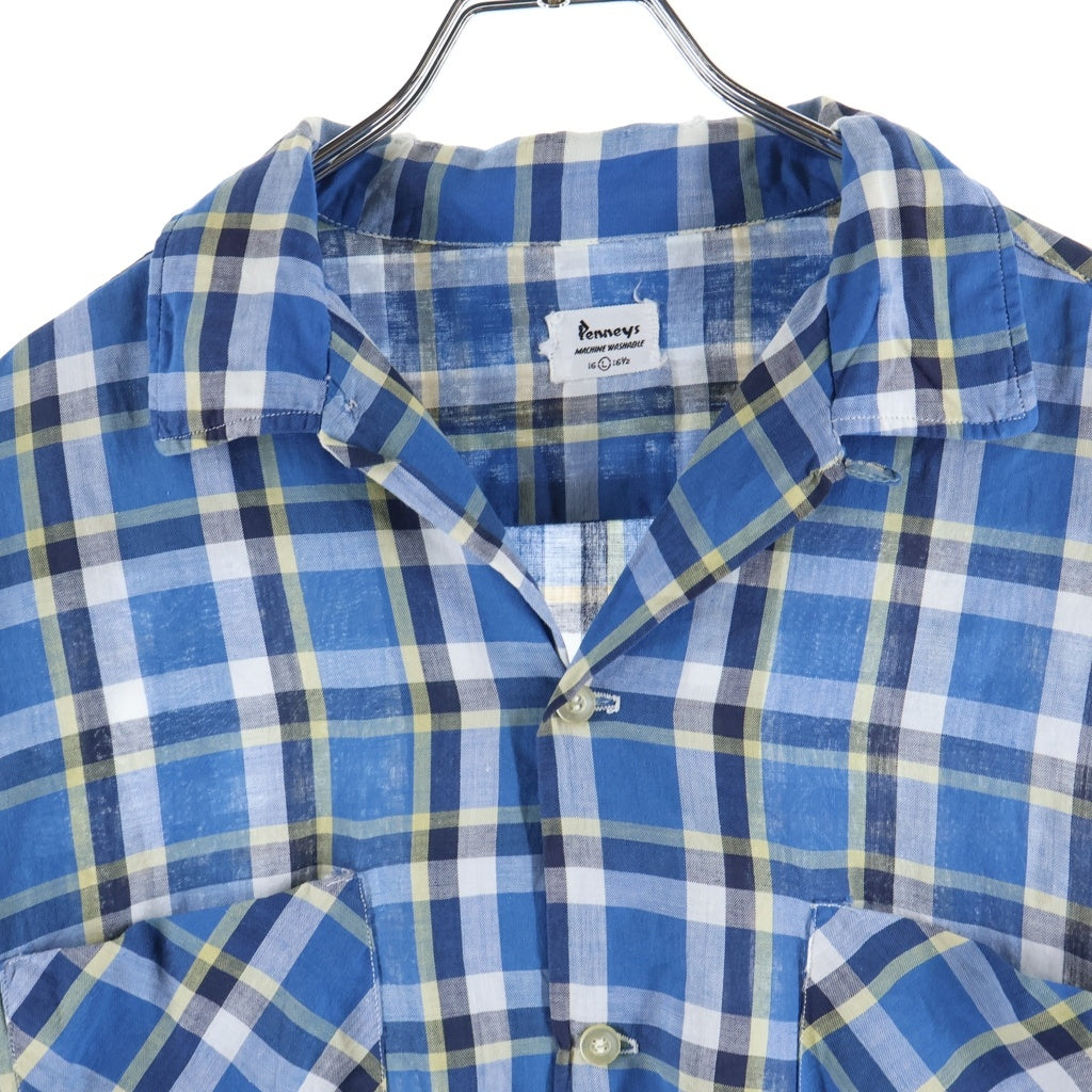 PENNEY'S(ぺニーズ) 60S VINTAGE OPEN COLOR CHECK L/S SHIRT オープンカラー チェック 開襟長袖シャツ ブルー/ホワイト
