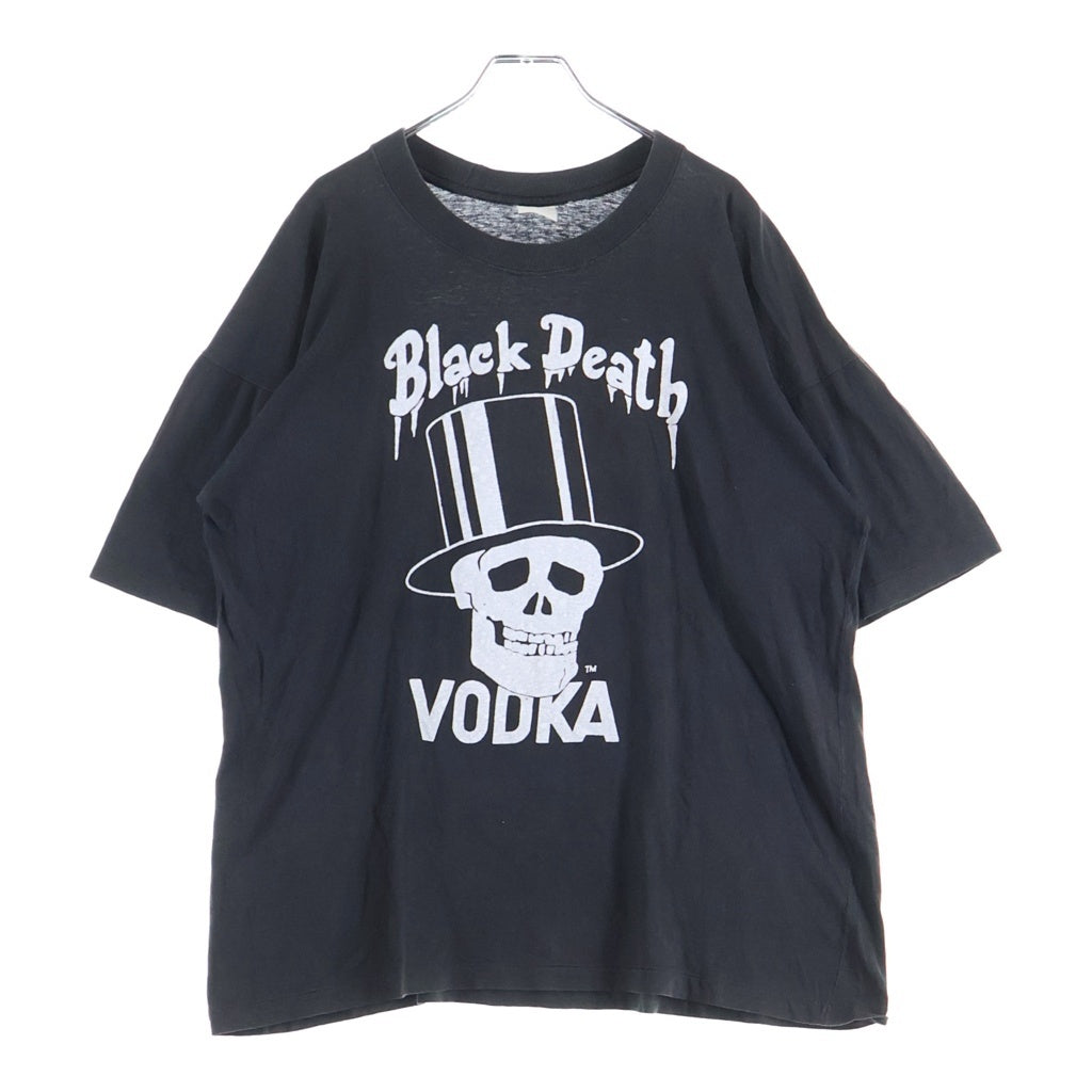 VINTAGE(ヴィンテージ) 90S BLACK DEATH VODKA デス ボドカ 背面ワッペン 片面プリント半袖カットソーTシャツ ブラック