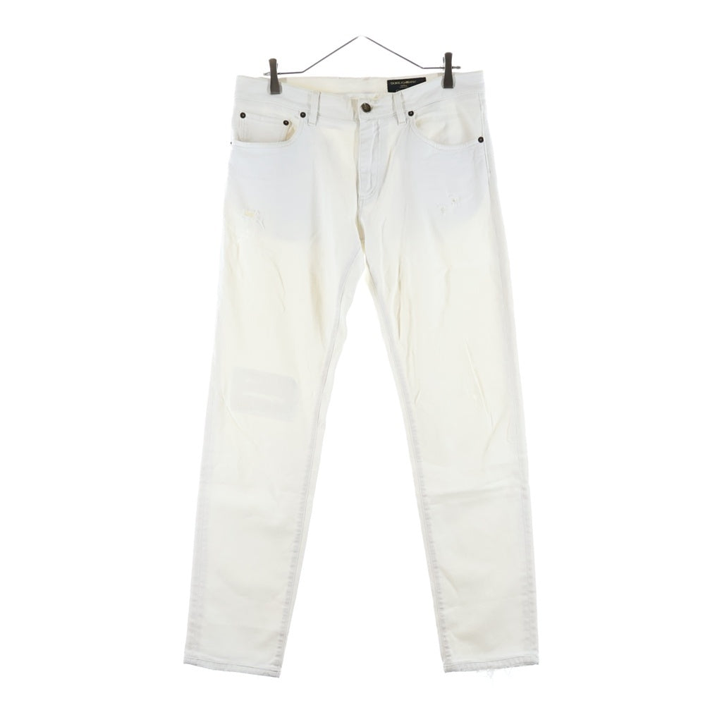 DOLCE & GABBANA(ドルチェアンドガッバーナ) DISTRESSED STRAIGHT DENIM PANTS クラッシュ加工 デニム ストレート パンツ ホワイト G6XOCD