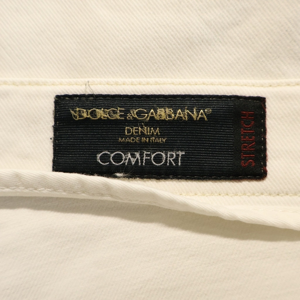 DOLCE & GABBANA(ドルチェアンドガッバーナ) DISTRESSED STRAIGHT DENIM PANTS クラッシュ加工 デニム ストレート パンツ ホワイト G6XOCD