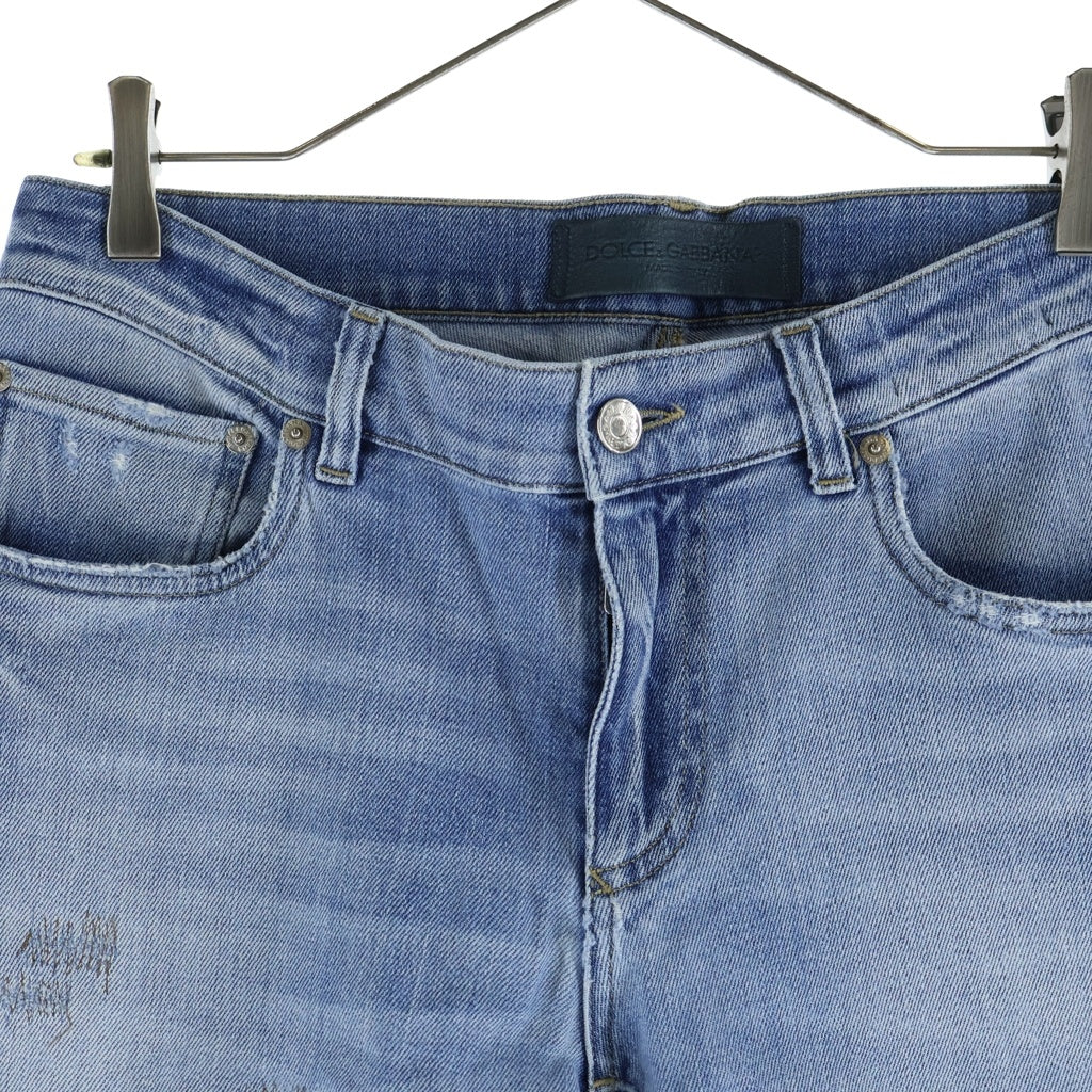 DOLCE & GABBANA(ドルチェアンドガッバーナ) 00S DAMAGED EMBROIDERY DENIM SKINNY PANTS ダメージ加工 刺繍 デニム スキニー パンツ インディゴ DP-G6LALD
