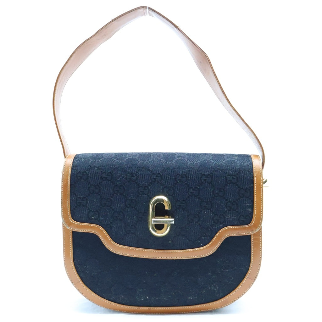GUCCI(グッチ) ヴィンテージ オールド GGキャンバス ターンロック ワンショルダーバック イタリア製 ネイビー/ブラウン