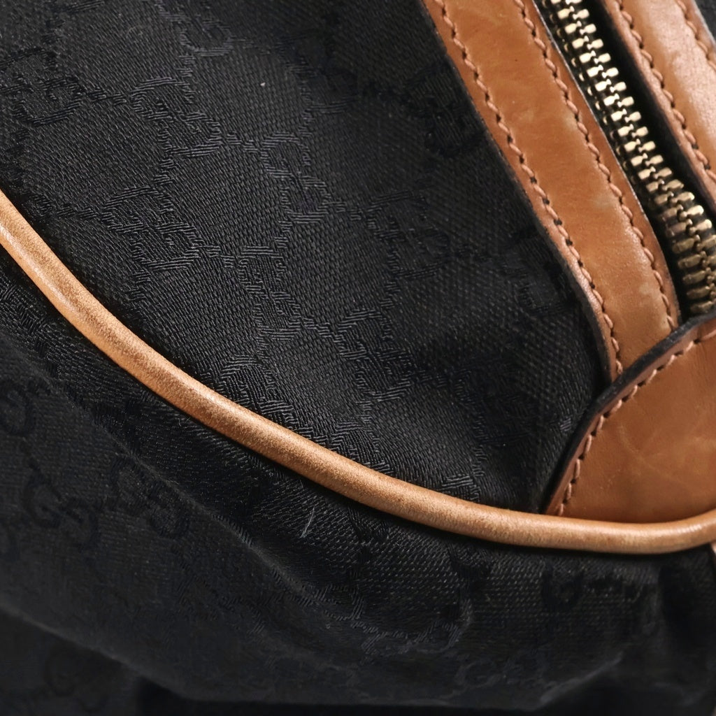GUCCI(グッチ) ヴィンテージ オールド GGキャンバス レザーハンドル ボストンバッグ イタリア製 ブラック/ブラウン
