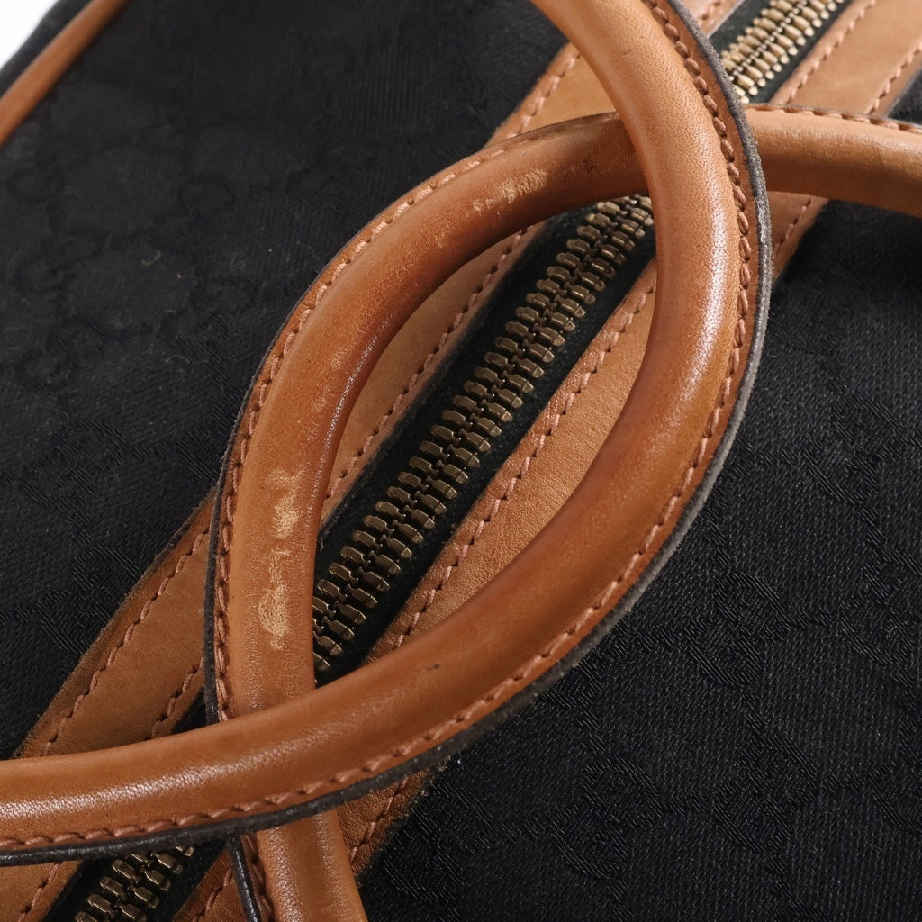 GUCCI(グッチ) ヴィンテージ オールド GGキャンバス レザーハンドル ボストンバッグ イタリア製 ブラック/ブラウン