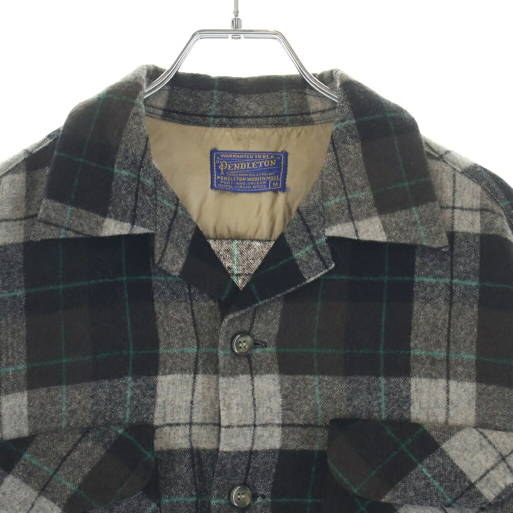 PENDLETON(ペンドルトン) 50S VINTAGE WOOL OPEN COLLAR CHECK SHIRT ヴィンテージ ウール オープンカラーチェックシャツ ブラック/グリーン