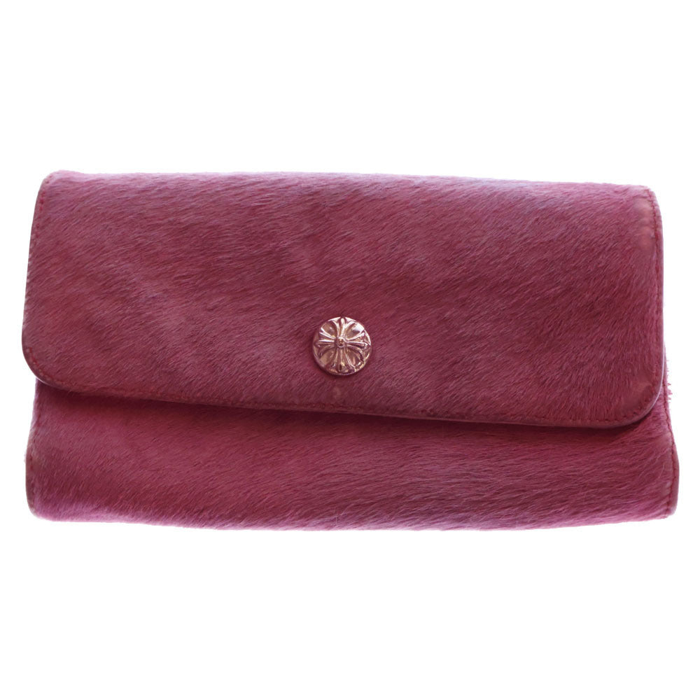CHROME HEARTS(クロムハーツ) JUDY ハラコレザー CHプラスボタン ピンク 長財布 ジュディ ウォレット