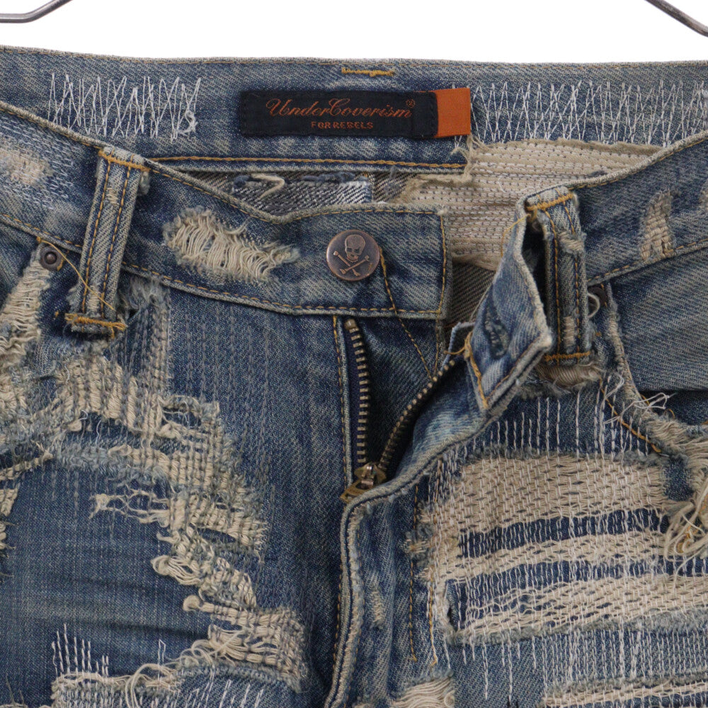 UNDERCOVER(アンダーカバー) 05AW ARCHIVE ARTS&CRAFTS期 5A240-P2 85デニム クラッシュリペア加工デニムパンツ インディゴ アーカイブ インディゴ