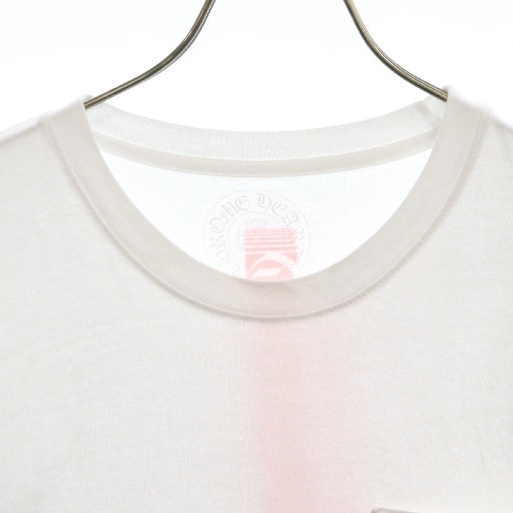 CHROME HEARTS(クロムハーツ) Neon Pink Stripe Logo Tee ネオンピンク ストライプロゴプリント クルーネック半袖Tシャツ カットソー ホワイト/ピンク