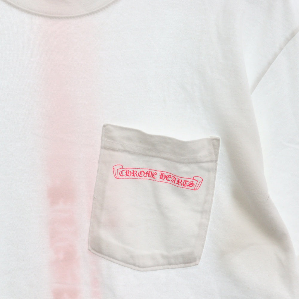 CHROME HEARTS(クロムハーツ) Neon Pink Stripe Logo Tee ネオンピンク ストライプロゴプリント クルーネック半袖Tシャツ カットソー ホワイト/ピンク