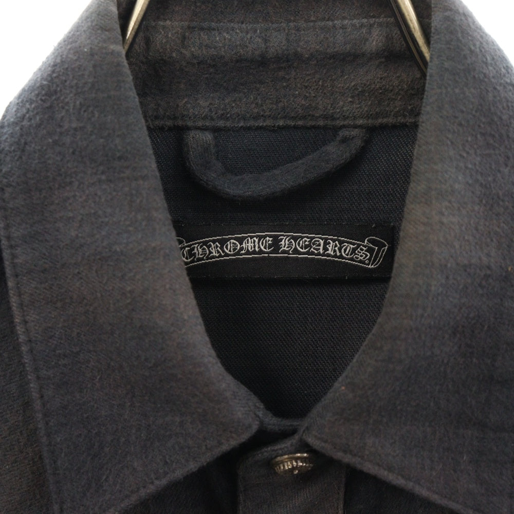 CHROME HEARTS(クロムハーツ) WESTN ウエスタンフローラルボール ボタン レザー切り替え袖クロスパッチ長袖チェック シャツJVPタグオールド ブラック