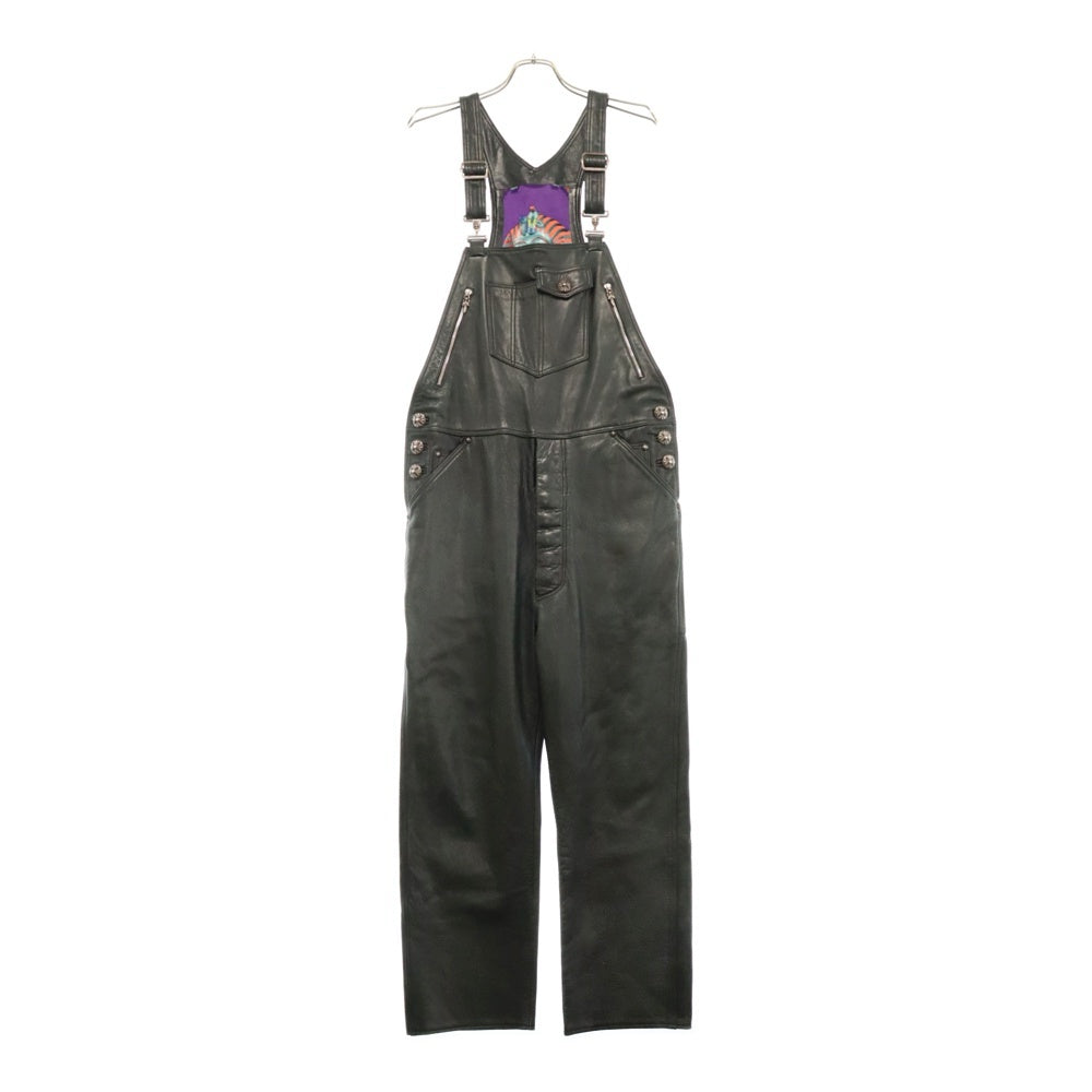 CHROME HEARTS(クロムハーツ) OVERALL クロスボールボタンレザーオーバーオール 裏地エルメス ブラック