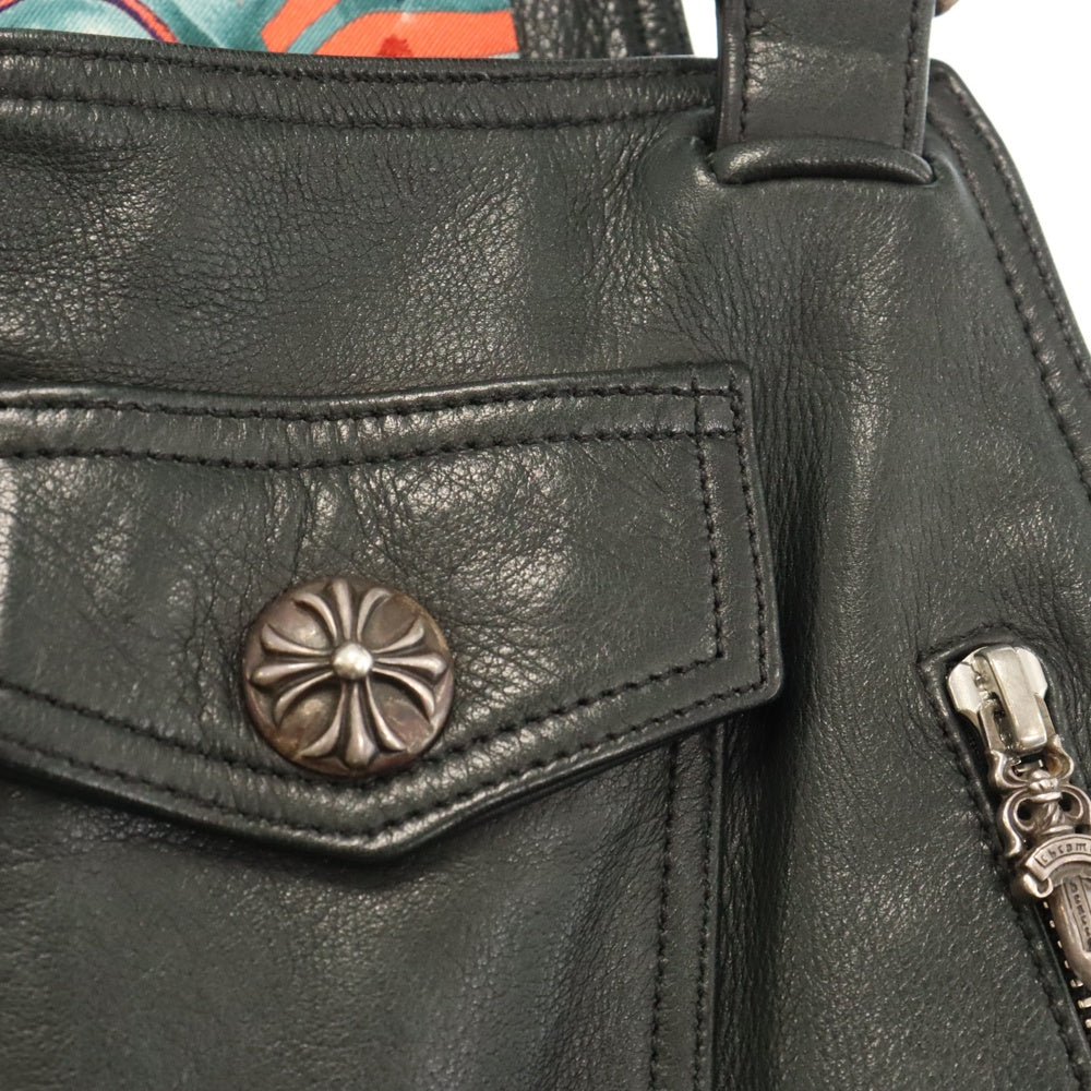 CHROME HEARTS(クロムハーツ) OVERALL クロスボールボタンレザーオーバーオール 裏地エルメス ブラック