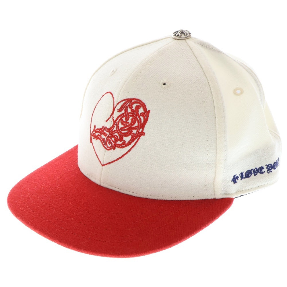 CHROME HEARTS(クロムハーツ) CH HAT ハートロゴ刺繍ベースボールキャップ帽子 ホワイト/レッド