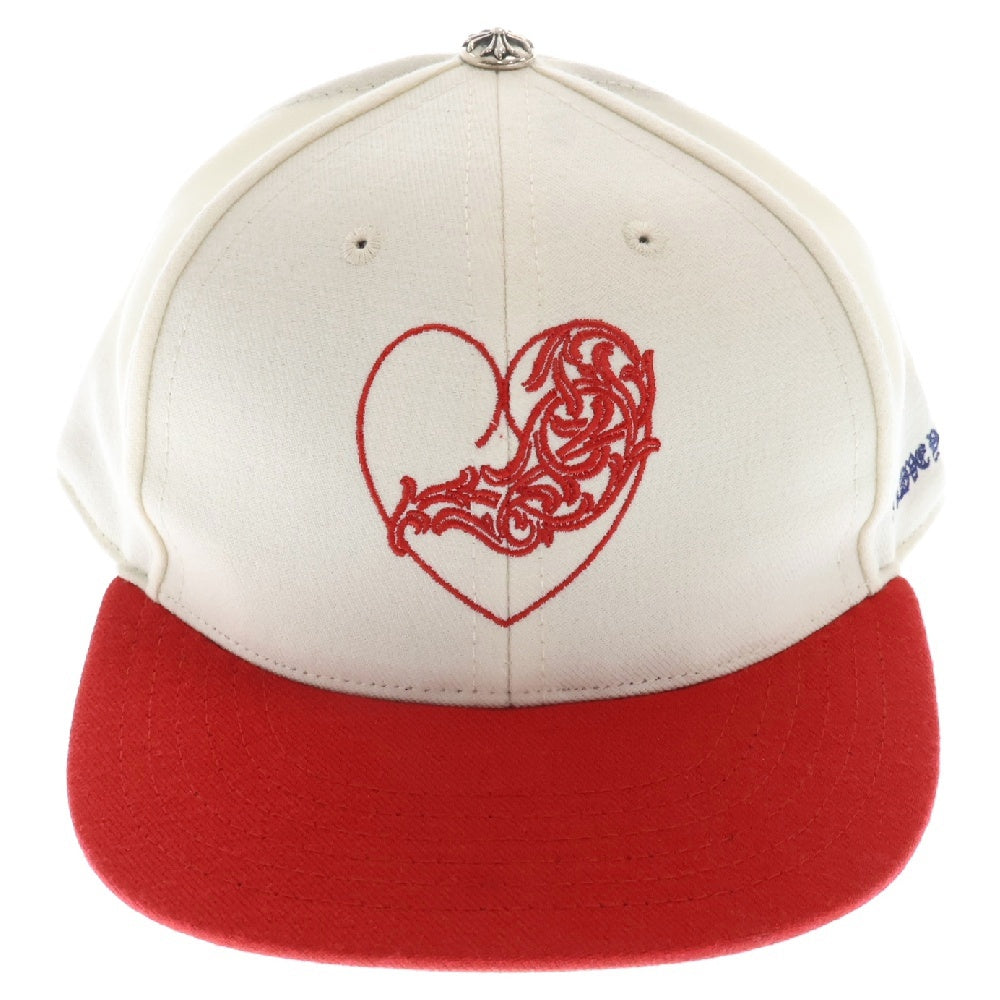 CHROME HEARTS(クロムハーツ) CH HAT ハートロゴ刺繍ベースボールキャップ帽子 ホワイト/レッド