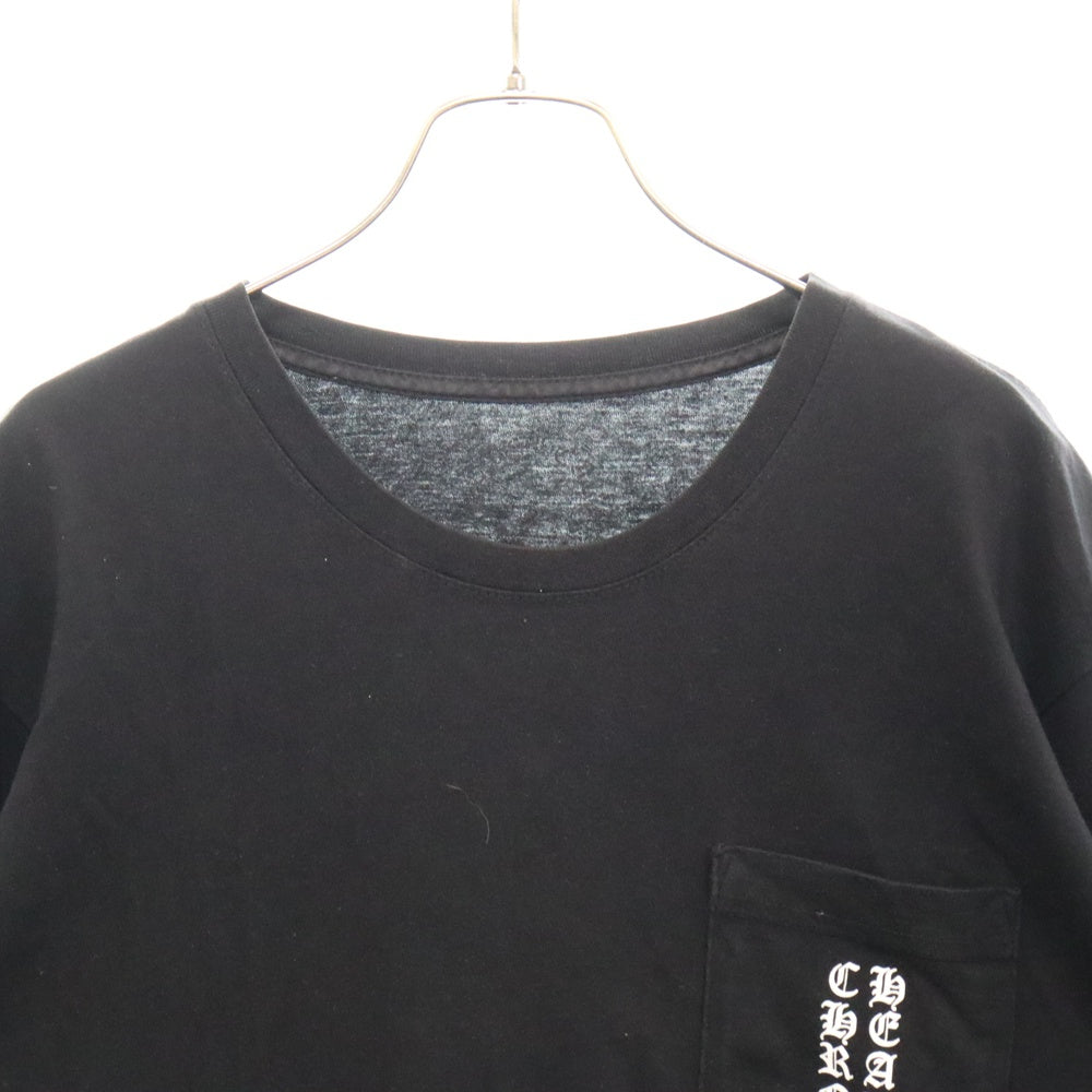 CHROME HEARTS(クロムハーツ) バックレタリングロゴプリント ポケット付き クルーネック長袖Tシャツ カットソー ブラック