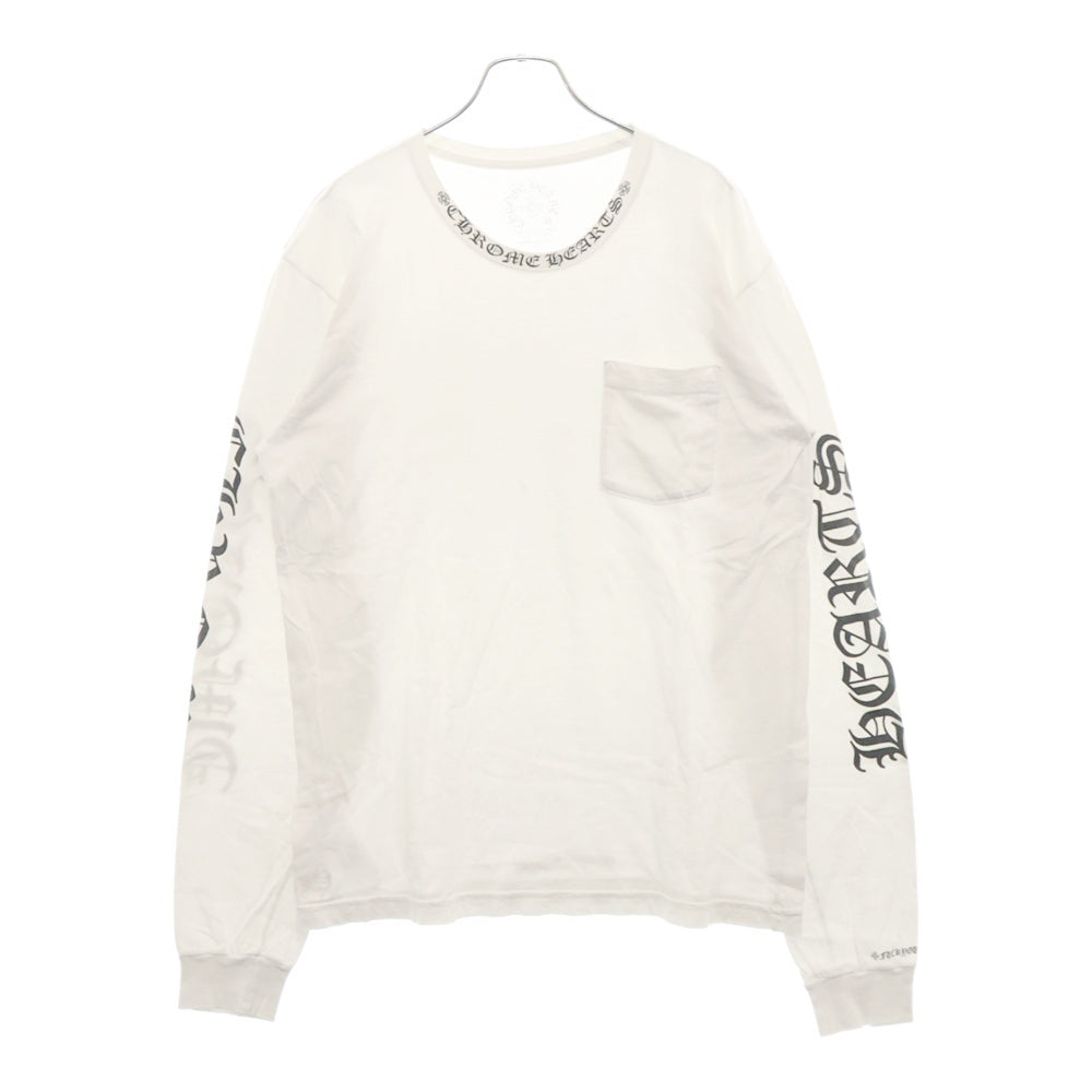 CHROME HEARTS(クロムハーツ) Neck Logo L/S Tee ネック ロゴ プリント長袖Tシャツ ロングスリーブ カットソー ホワイト