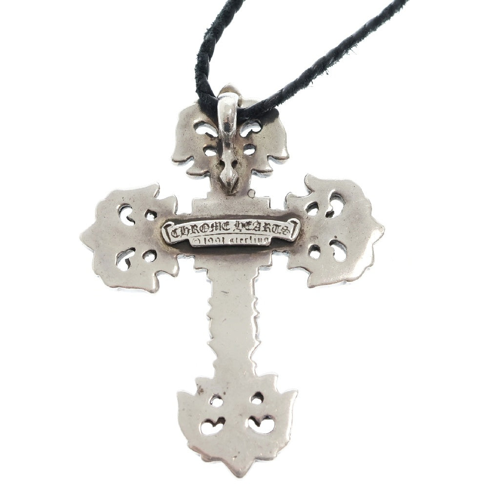 CHROME HEARTS(クロムハーツ) FILIG/CROSS S LB フィリグリークロス レザーブレイドネックレス シルバー
