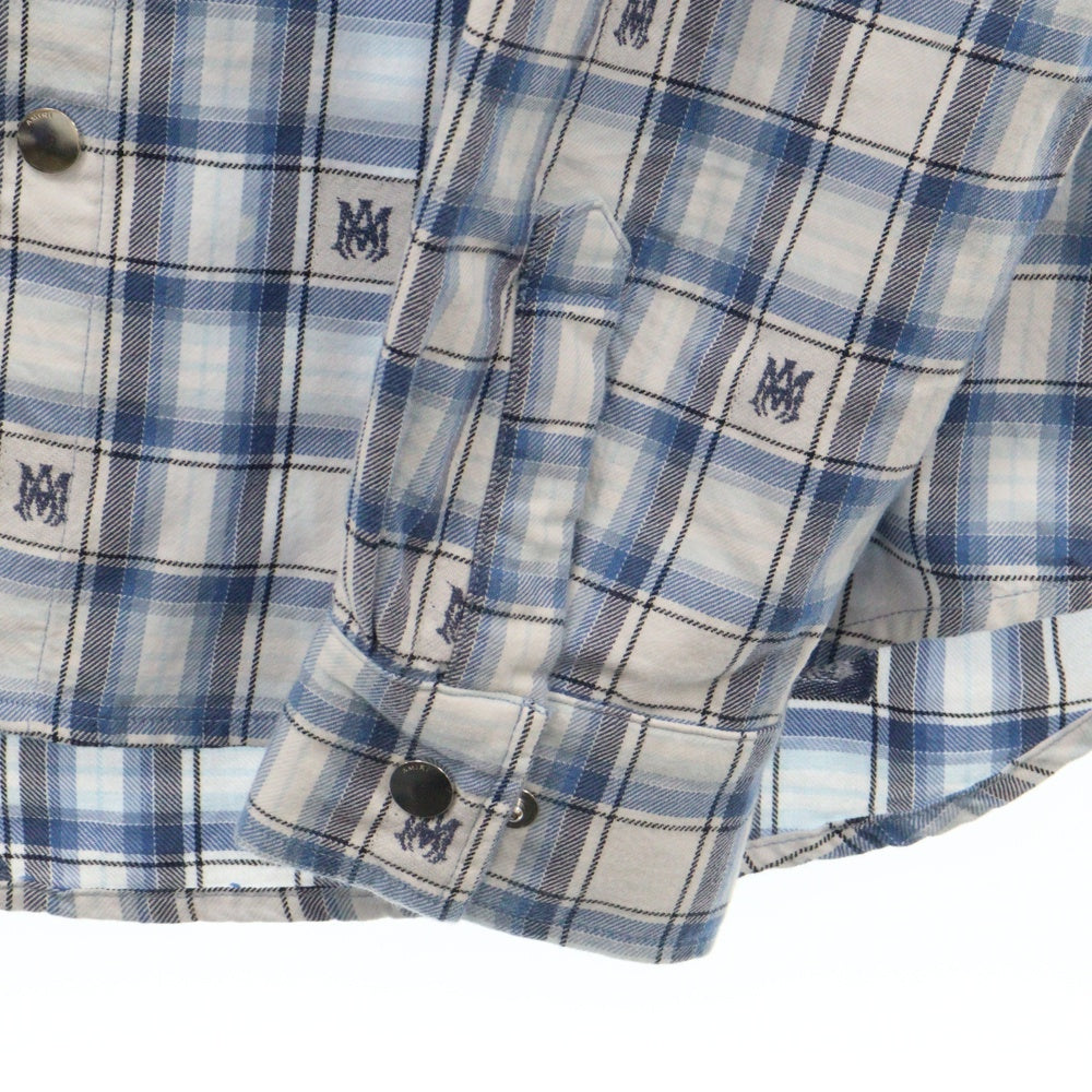 AMIRI(アミリ) 24AW Hooded Overshirt フロントロゴ刺繍 フードシャツ ブルー HOODED OVERSHIRT / CERULEAN