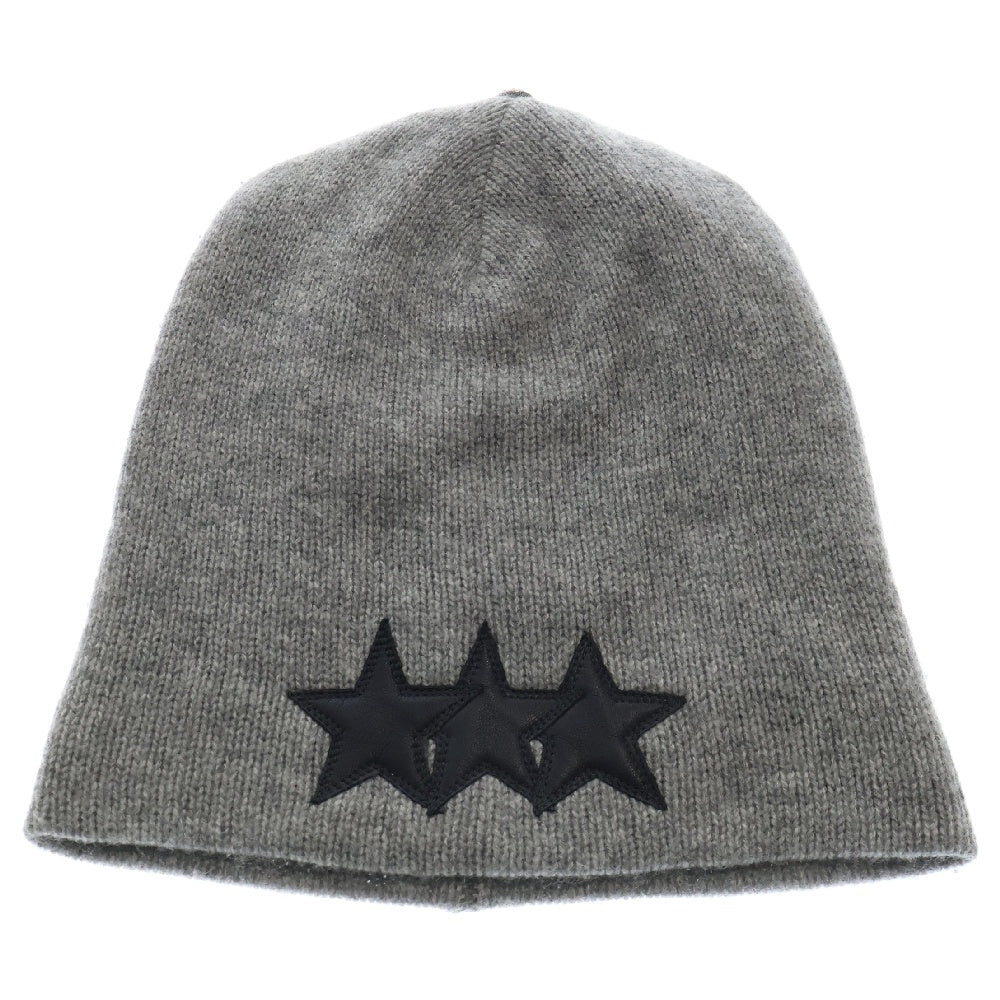 CHROME HEARTS(クロムハーツ) BEANIE CASH レザーパッチビーニー スターパッチ付きカシミアビーニー グレー