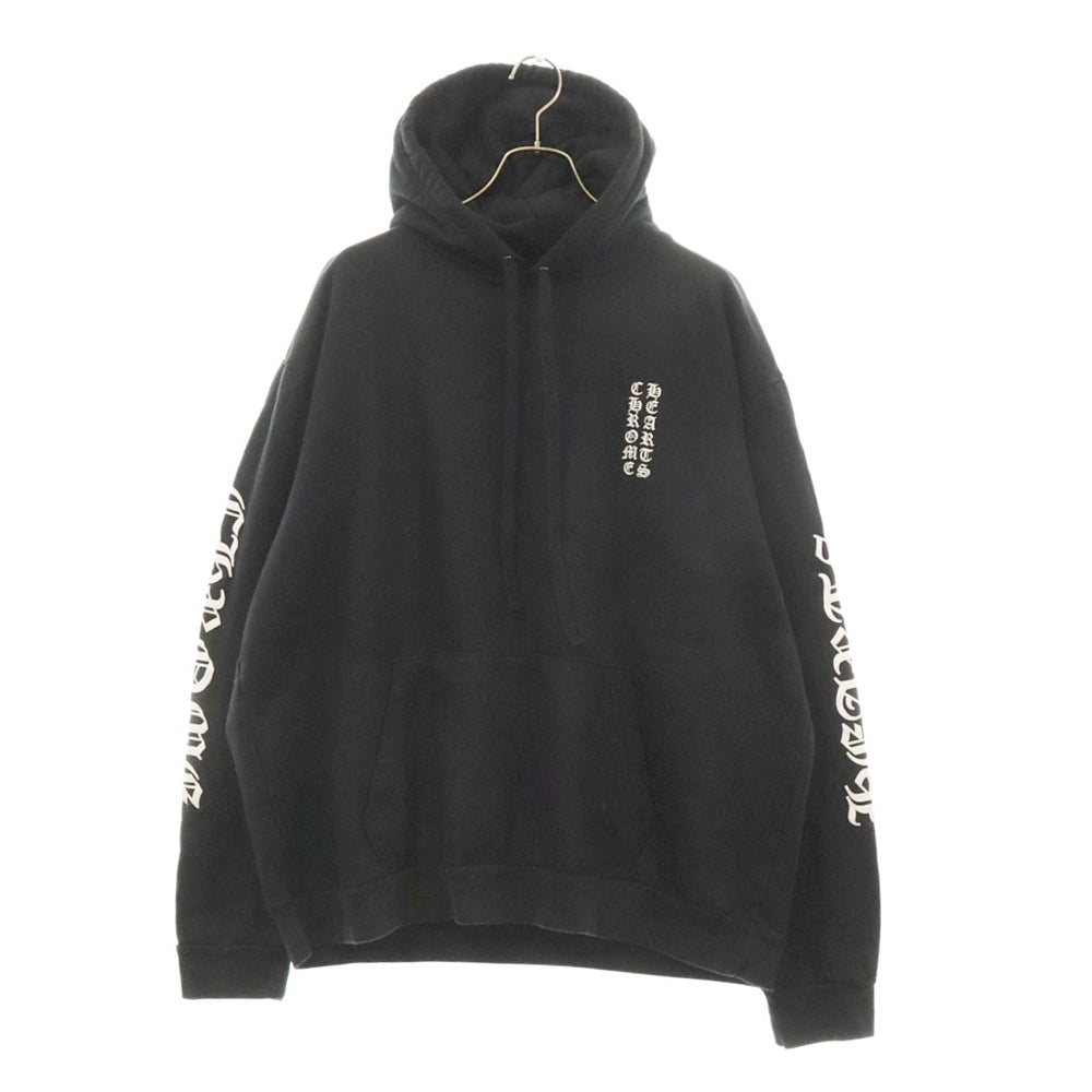 CHROME HEARTS(クロムハーツ) SWTSHRT PLVR 袖ロゴプリントプルオーバーパーカー ブラック XL