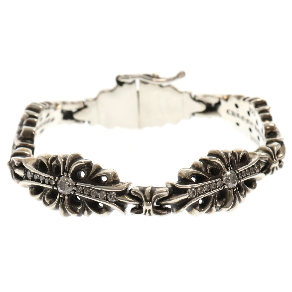 CHROME HEARTS(クロムハーツ) FLRL CRS LINK P D フローラルクロスリンク PAVEダイヤ シルバーブレスレット 5LINK
