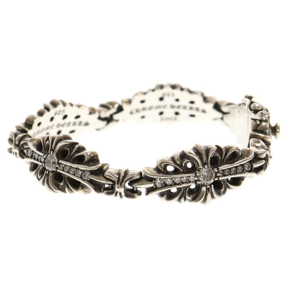 CHROME HEARTS(クロムハーツ) FLRL CRS LINK P D フローラルクロスリンク PAVEダイヤ シルバーブレスレット 5LINK