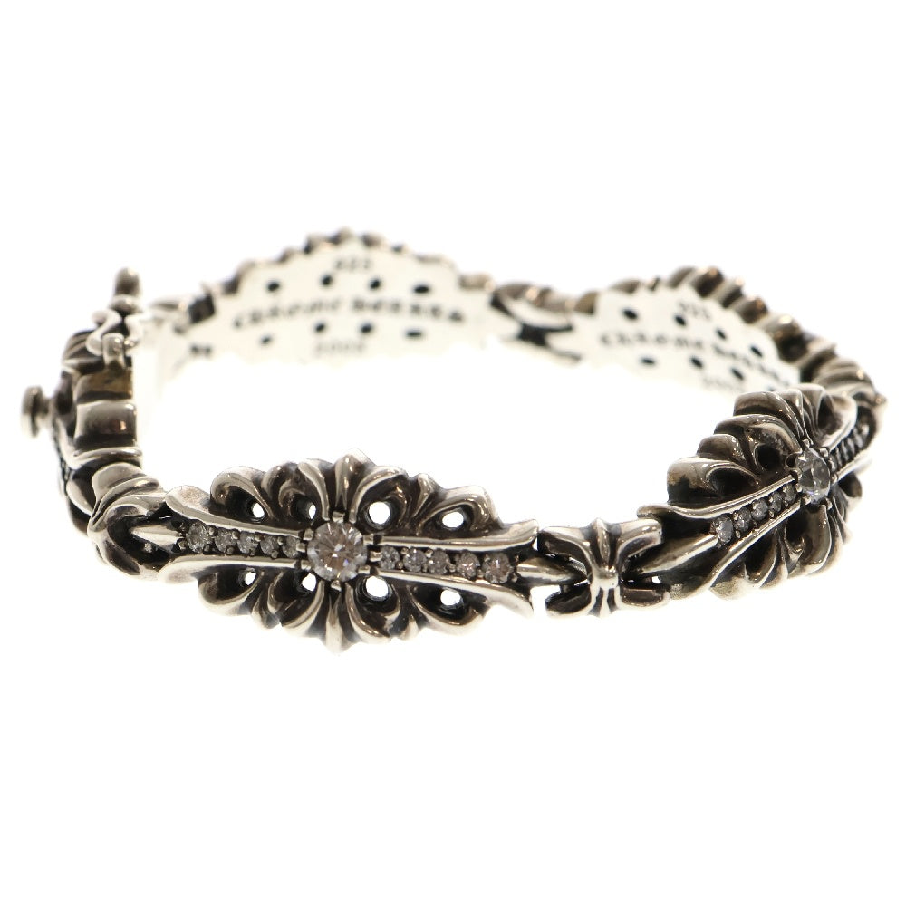 CHROME HEARTS(クロムハーツ) FLRL CRS LINK P D フローラルクロスリンク PAVEダイヤ シルバーブレスレット 5LINK