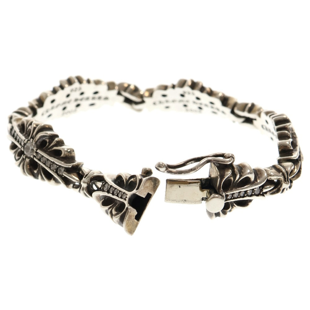 CHROME HEARTS(クロムハーツ) FLRL CRS LINK P D フローラルクロスリンク PAVEダイヤ シルバーブレスレット 5LINK