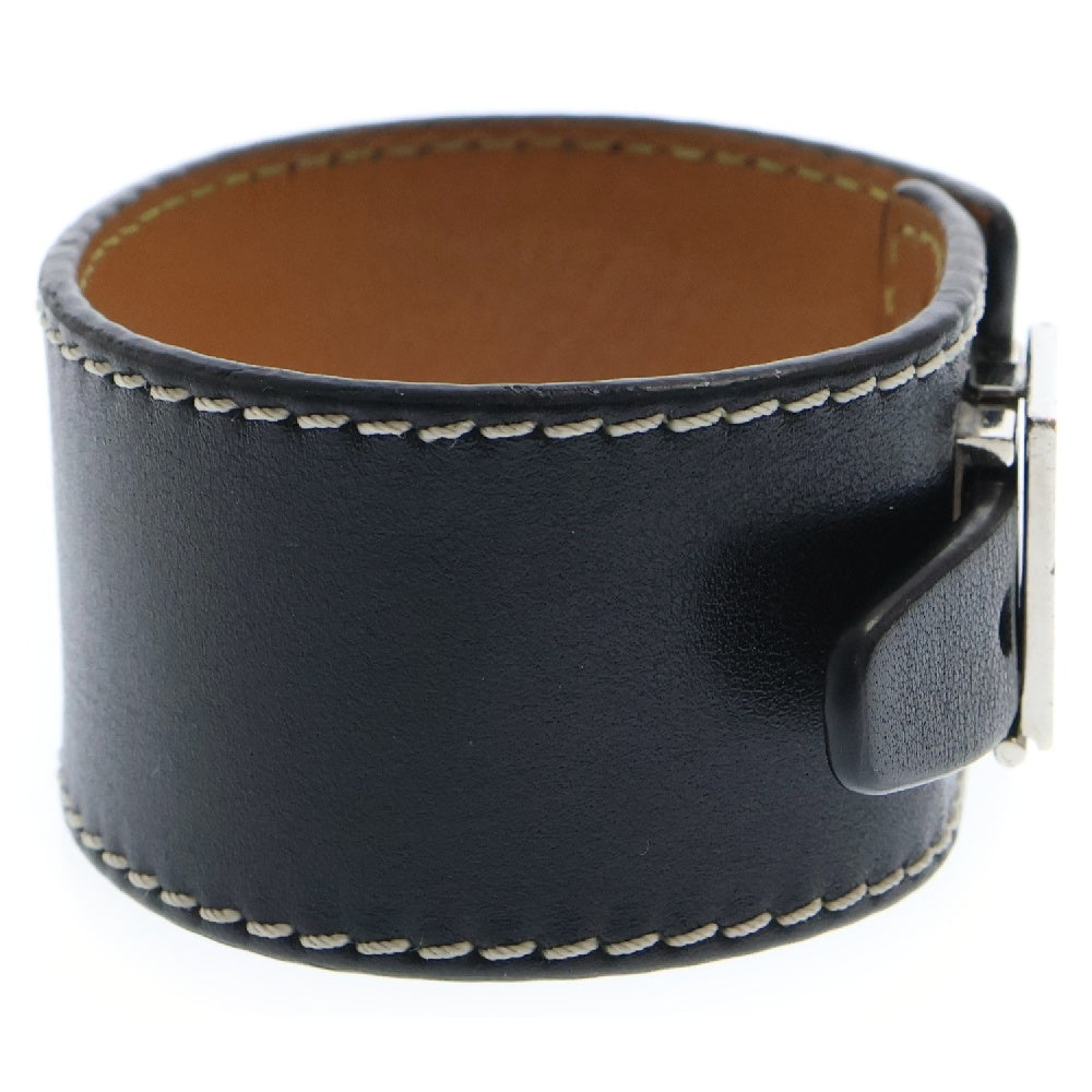 LOEWE(ロエベ) PULSERA PIEL GRAN NEGRO LETHAER BRACELET アナグラム メタルプレート レザーブレスレット ブラック 0010400505