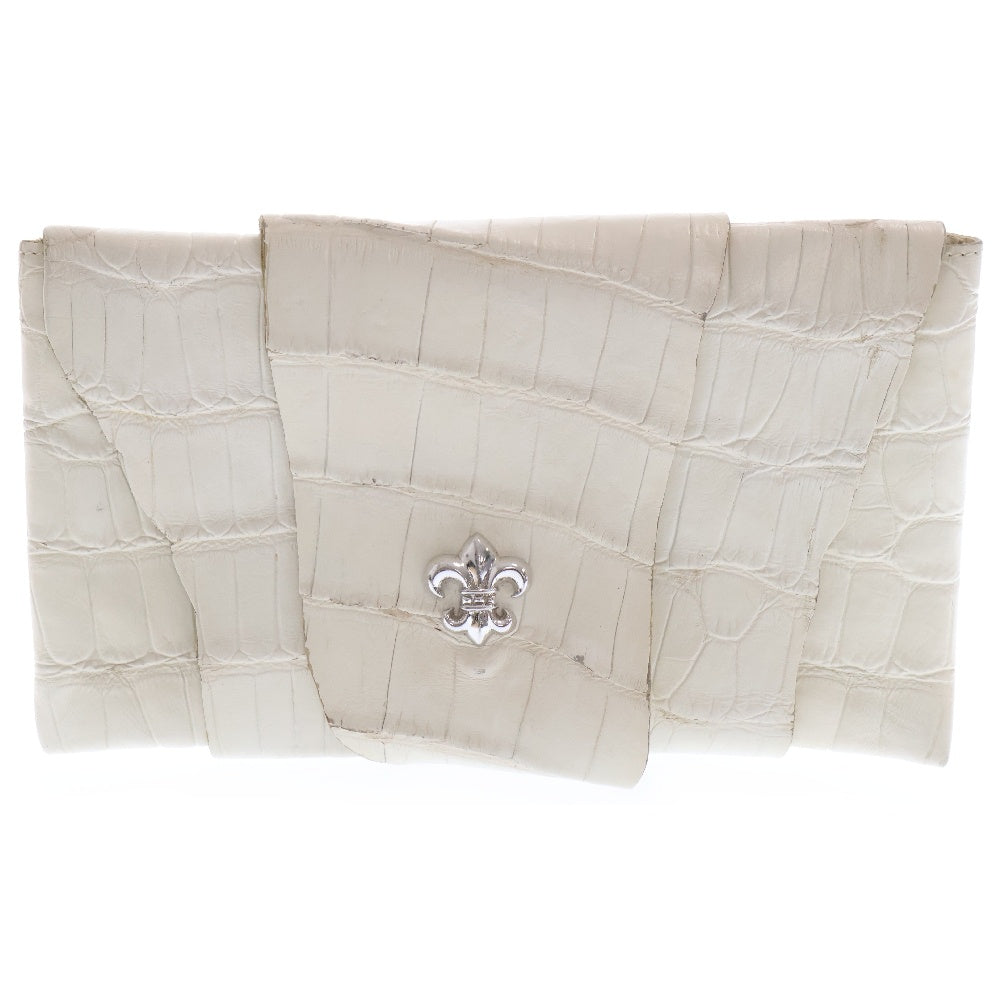 CHROME HEARTS(クロムハーツ) WHT ALLIGTR RHODM PLATED SLV HRDWR BAG BS FLR フラップ 折りたたみクラッチバッグ アリゲーター BSフレア ホワイト