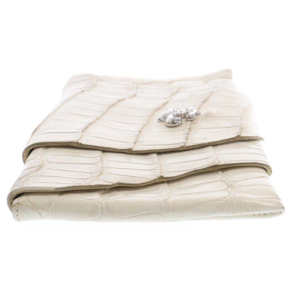 CHROME HEARTS(クロムハーツ) WHT ALLIGTR RHODM PLATED SLV HRDWR BAG BS FLR フラップ 折りたたみクラッチバッグ アリゲーター BSフレア ホワイト