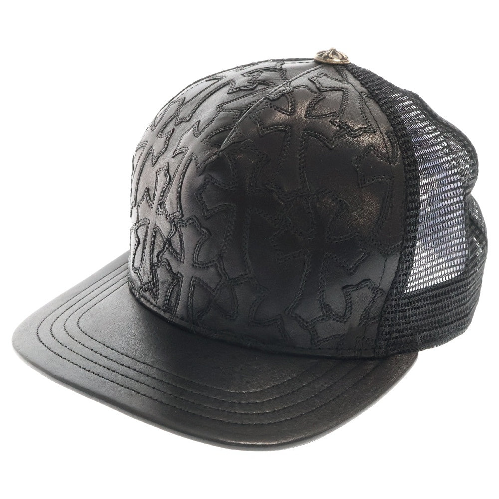 CHROME HEARTS(クロムハーツ) フルセメタリークロス レザートラッカーキャップ 帽子 ブラック