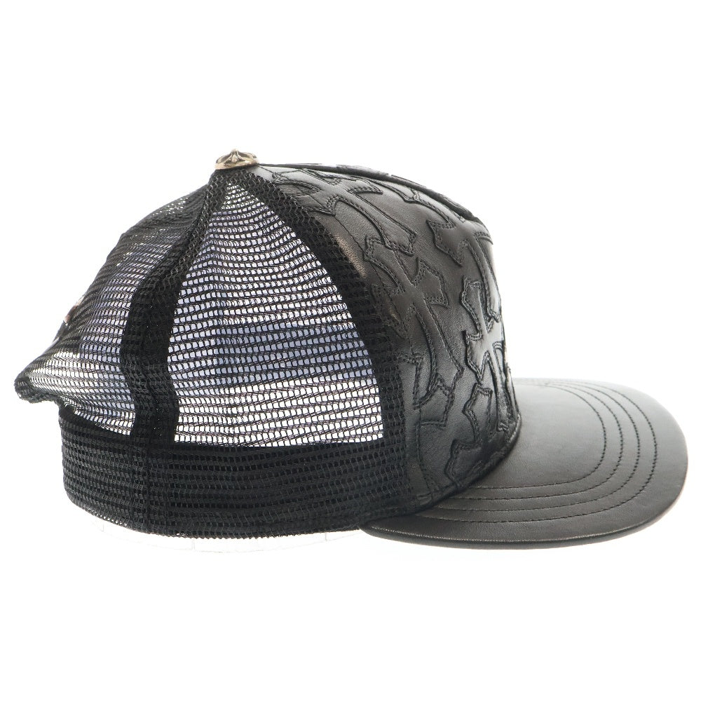 CHROME HEARTS(クロムハーツ) フルセメタリークロス レザートラッカーキャップ 帽子 ブラック