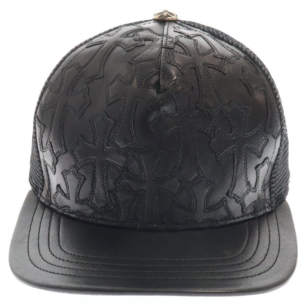 CHROME HEARTS(クロムハーツ) フルセメタリークロス レザートラッカーキャップ 帽子 ブラック
