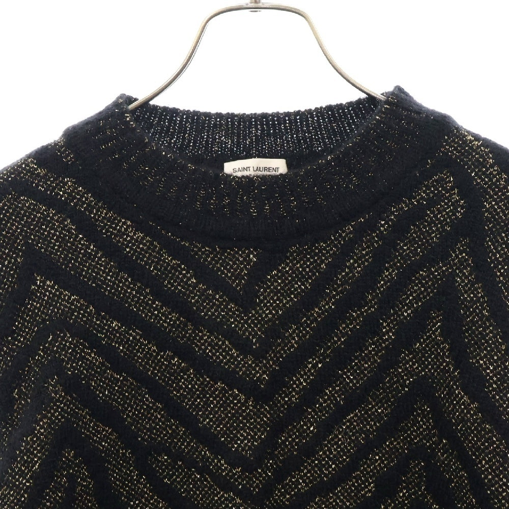SAINT LAURENT PARIS(サンローランパリ) モヘヤ ウール ラメ 総柄長袖ニットセーター ブラック 536675 YA2WR
