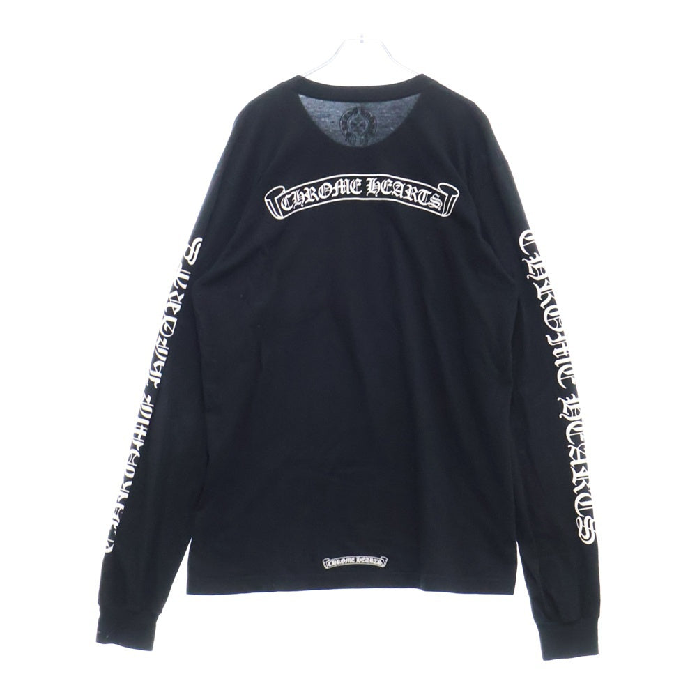CHROME HEARTS(クロムハーツ) スクロールラベル 袖ロゴ 長袖クルーネックTシャツ ブラック/ホワイト