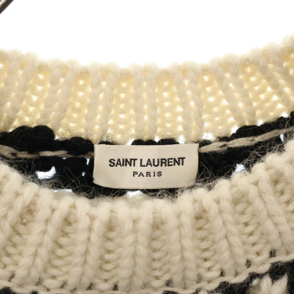 SAINT LAURENT PARIS(サンローランパリ) 厚手マルチブロック 編みセーター 長袖クルーネックニット アイボリー 528384 YA2UG