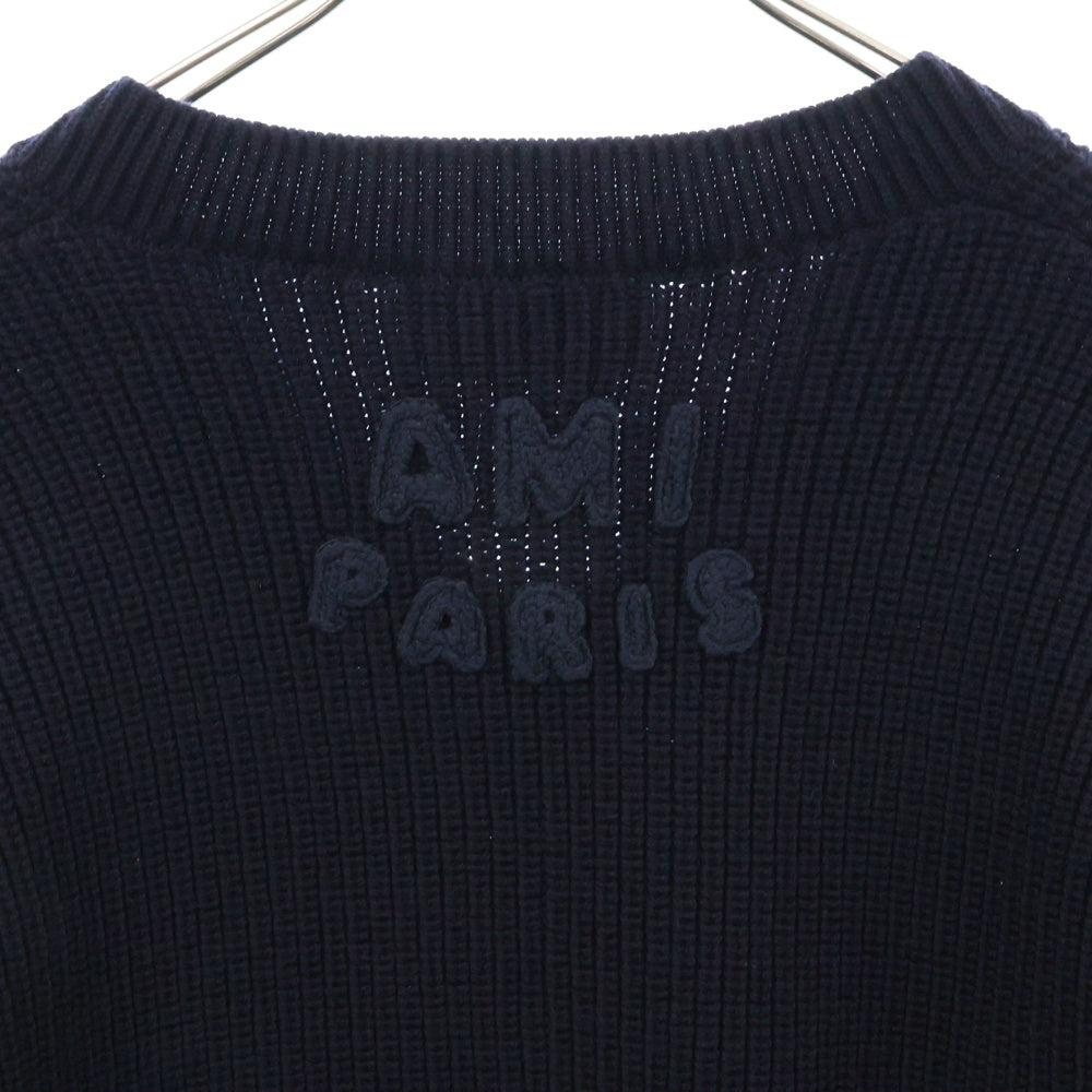 ami paris(アミパリス) ハートロゴ刺繍 カーディガン 長袖ニットセーター ネイビー UkS268.KN0068