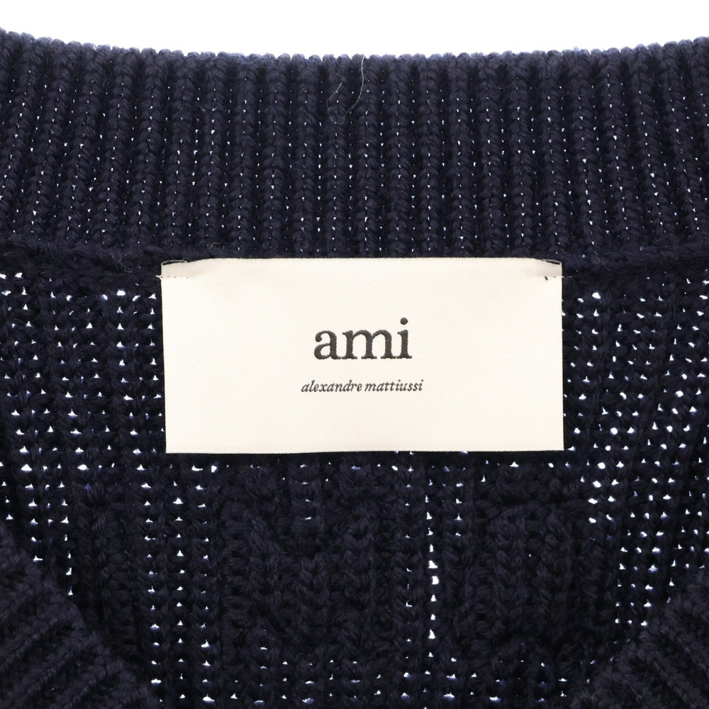 ami paris(アミパリス) ハートロゴ刺繍 カーディガン 長袖ニットセーター ネイビー UkS268.KN0068