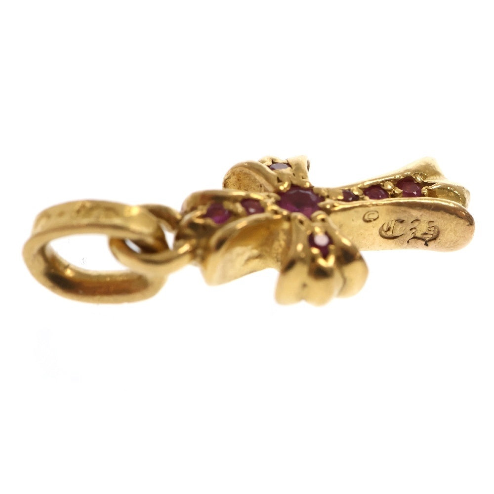CHROME HEARTS(クロムハーツ) 22K CRS BBYFAT AFT P SAP P ベイビーファット アフター PAVEピンクサファイア チャーム ゴールドネックレストップ